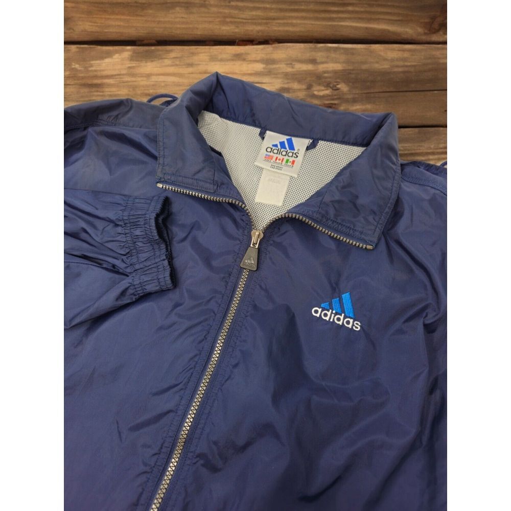 Adidas VTG Windbreaker Jacket Blue Embroidered Back Logo Size Large Full Zip Y2K